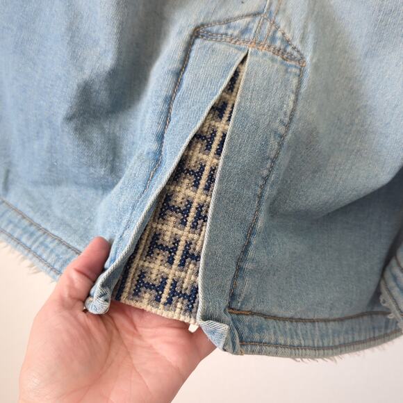 Free People Sherpa Shearling Denim Jacket Coat Size Small 70s Retro Selena - Picture 8 of 12